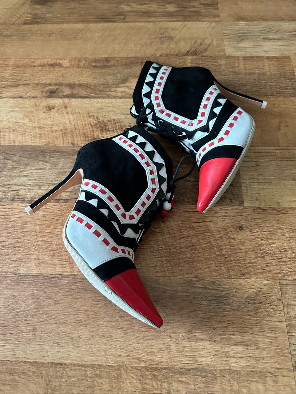 Sophia Webster Geometric Suede Lace-Up Colorful  Stiletto Ankle Boots~38.5